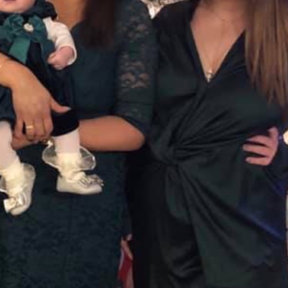 Satin Green Long Sleeve Dress - Picture 2 of 2